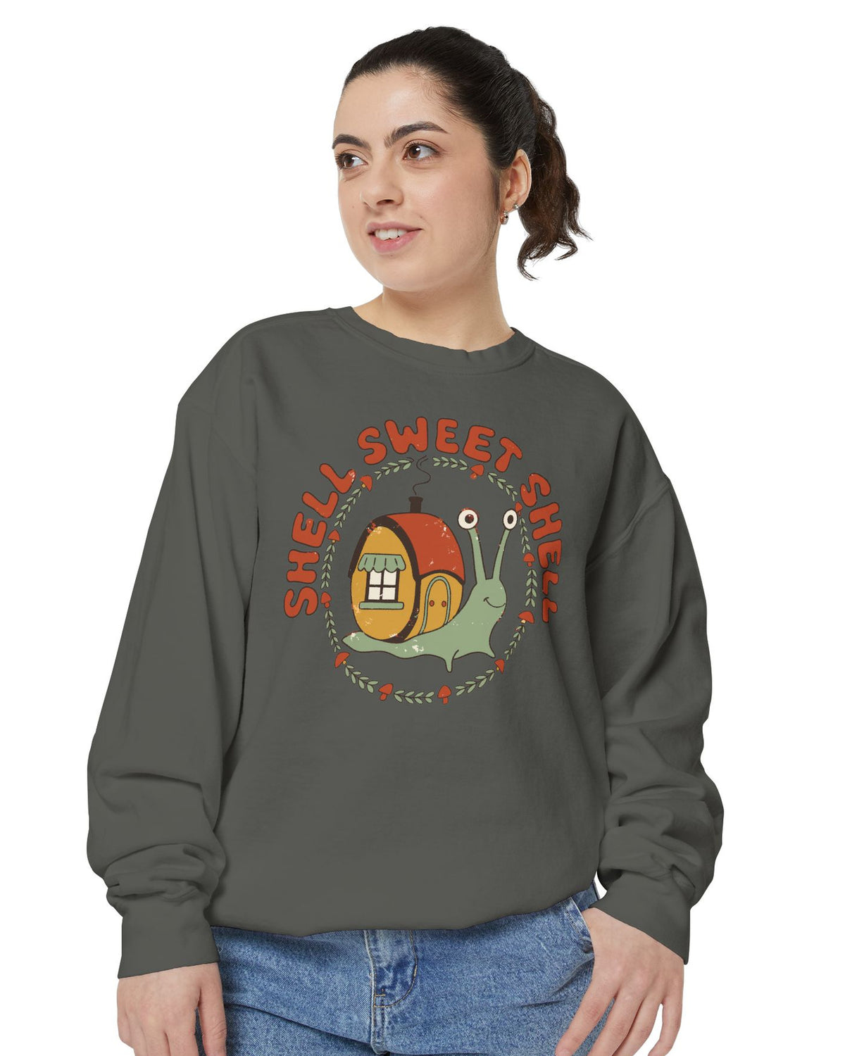 Shell Sweet Shell Snail Sweatshirt, worn by a model