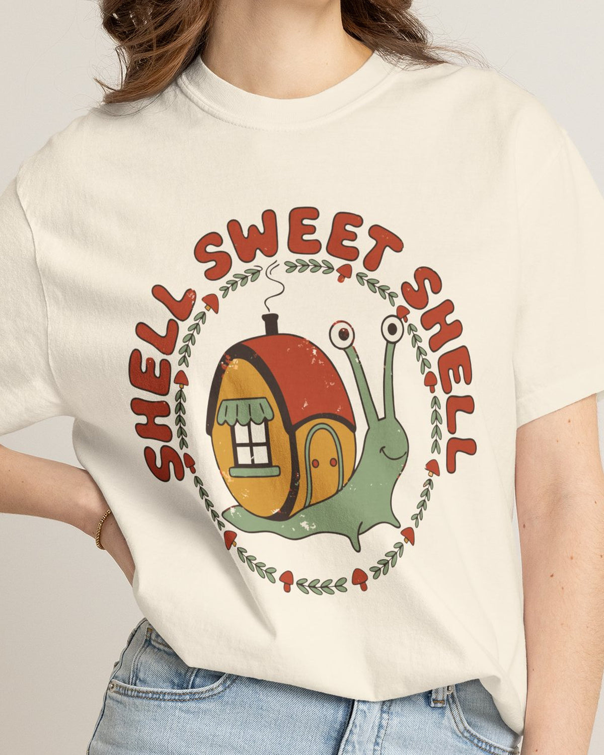 Shell Sweet Shell Snail Shirt, worn by a model