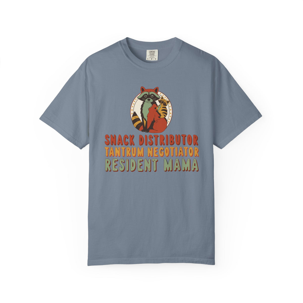 Snack Distributor Tantrum Negotiator Resident Mama Shirt, Comfort Colors Funny Mom Tee, Mom Job Title Gift, Raccoon Mom Shirt