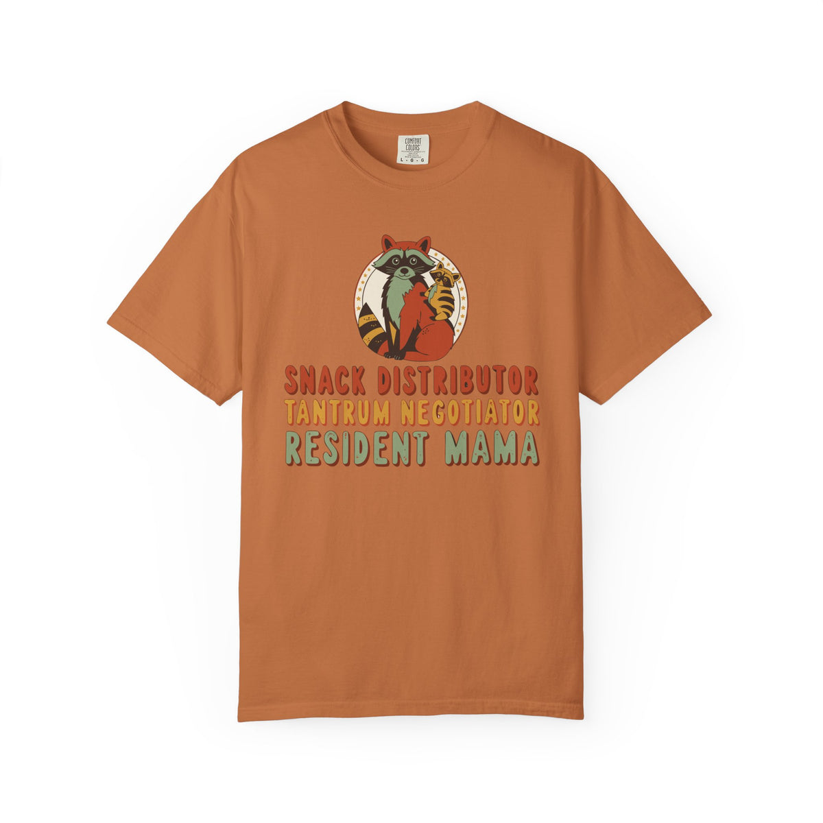 Snack Distributor Tantrum Negotiator Resident Mama Shirt, Comfort Colors Funny Mom Tee, Mom Job Title Gift, Raccoon Mom Shirt