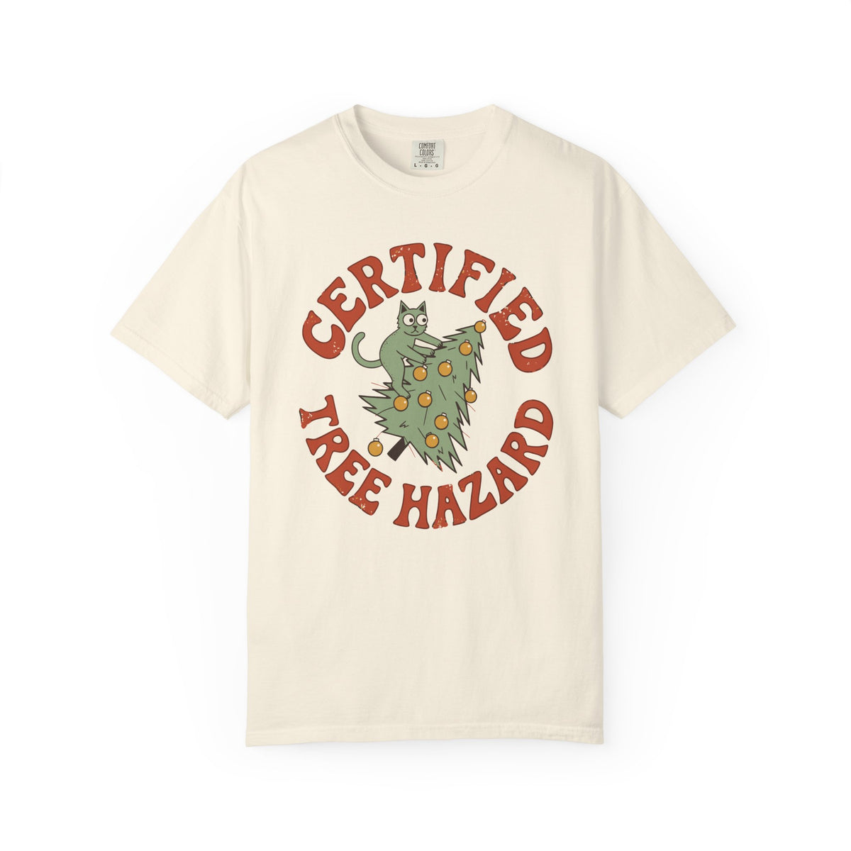 Certified Tree Hazard Cat Shirt, Comfort Colors Funny Christmas Cat Tee, Cat Mom Holiday Gift, Retro Xmas Cat Lover Shirt