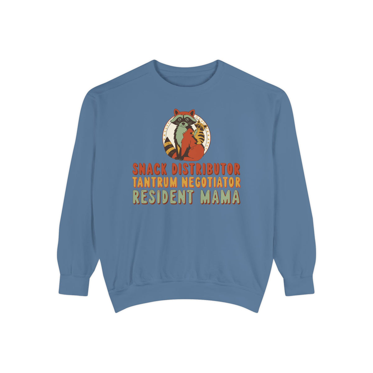 Snack Distributor Tantrum Negotiator Resident Mama Sweatshirt, Comfort Colors Funny Mom Crewneck, Mom Job Title Gift, Raccoon Mom Shirt
