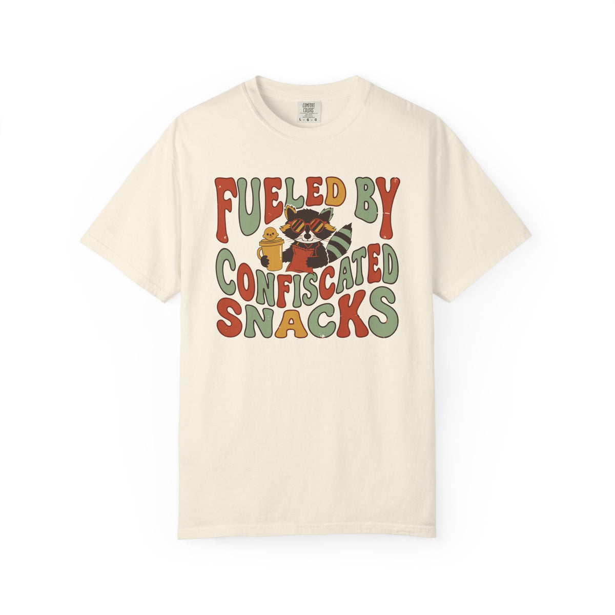 Fueled By Confiscated Snacks Raccoon Mom Shirt, Comfort Colors Funny Mom Tee, Tired Mom Gift, Mother's Day Raccoon Shirt