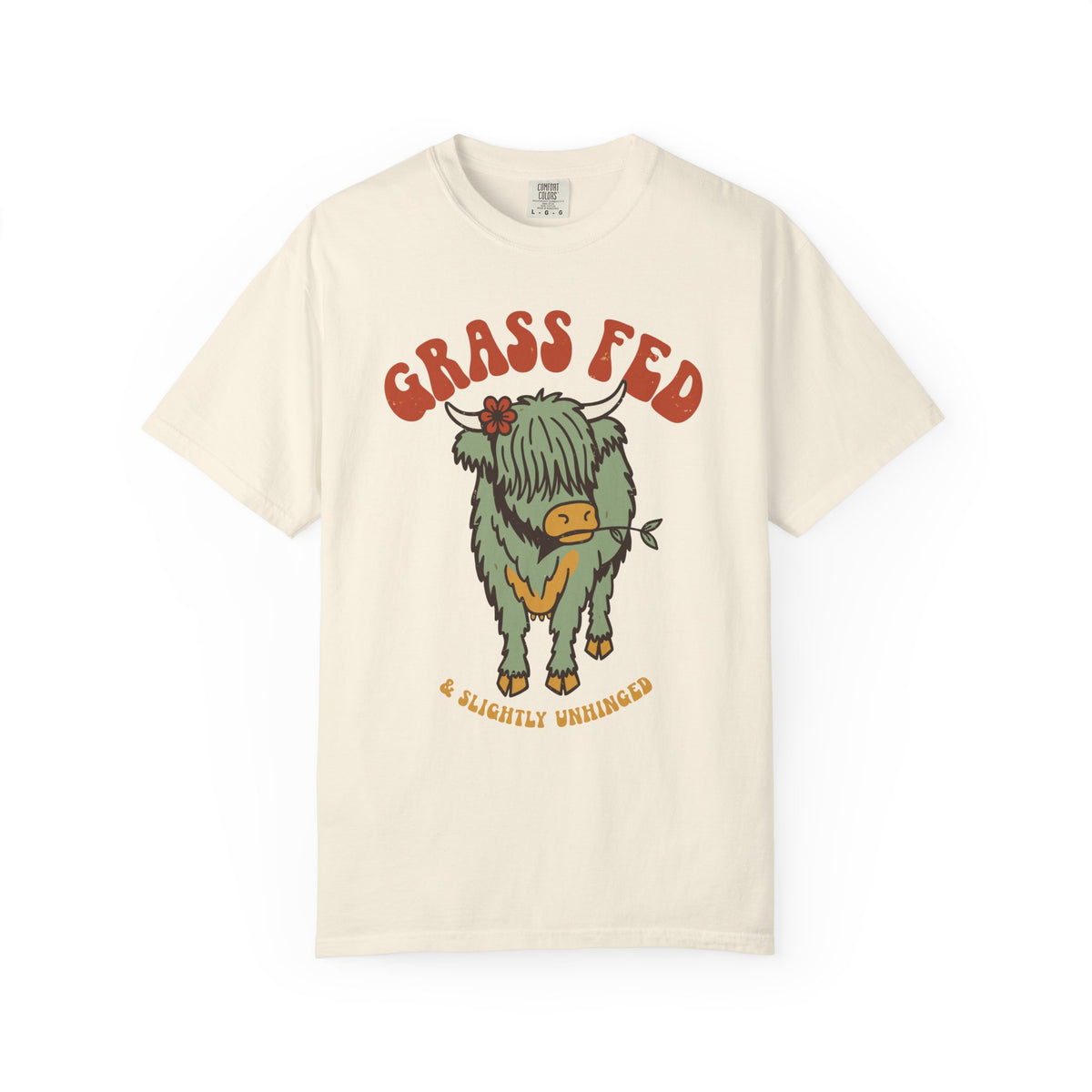 Grass Fed & Slightly Unhinged Highland Cow Shirt, Comfort Colors Funny Cow Tee, Retro Farm Animal Gift, Cottagecore Cow Shirt
