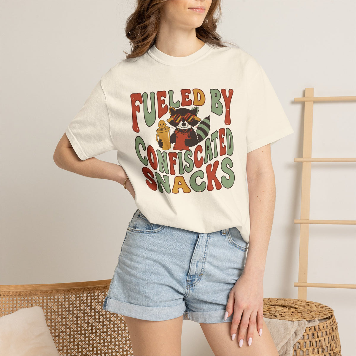 Fueled By Confiscated Snacks Raccoon Mom Shirt, Comfort Colors Funny Mom Tee, Tired Mom Gift, Mother's Day Raccoon Shirt