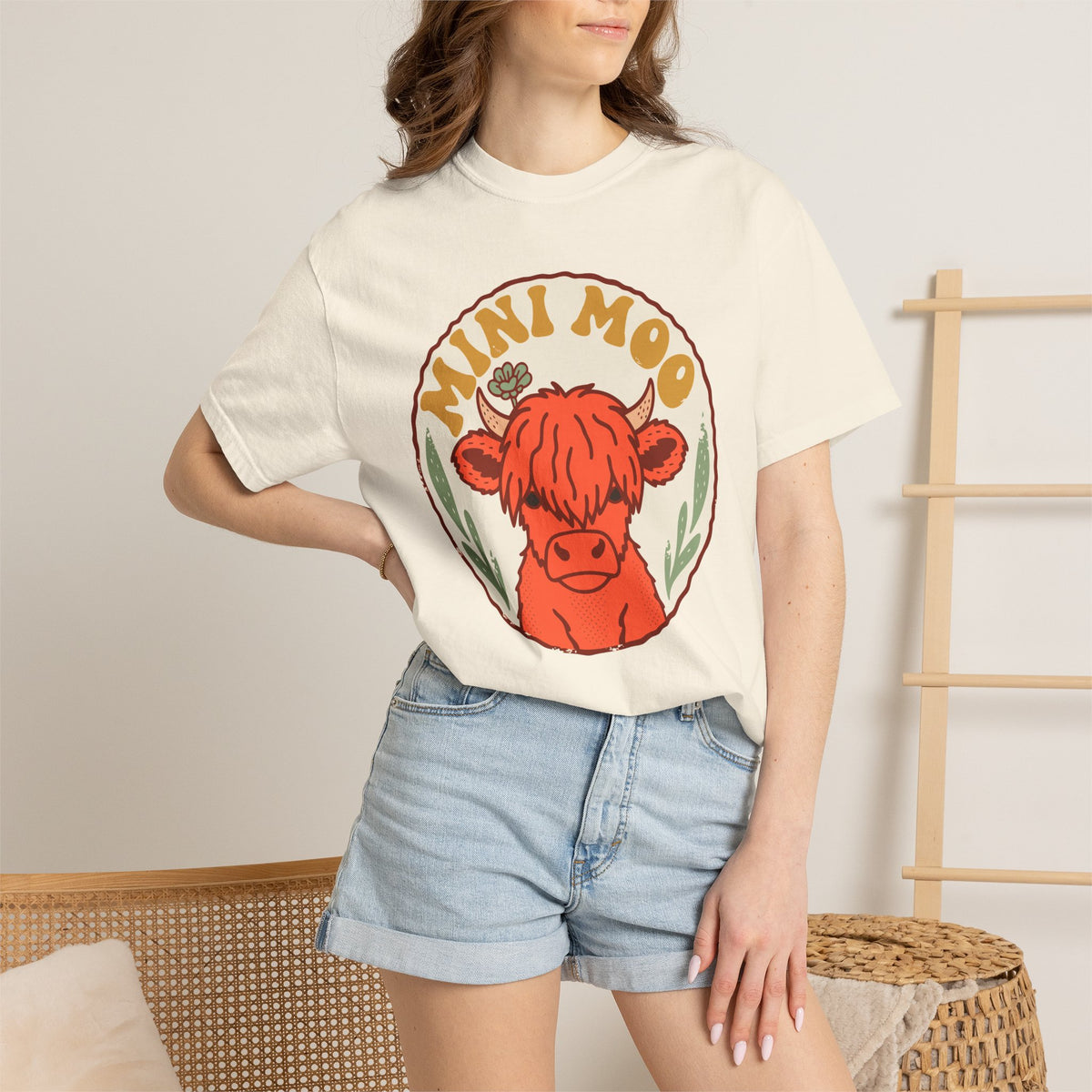 Highland Cow Calf Comfort Colors Shirt, Mini Moo, Cottagecore Farm Animal Tee, Baby Cow Gift