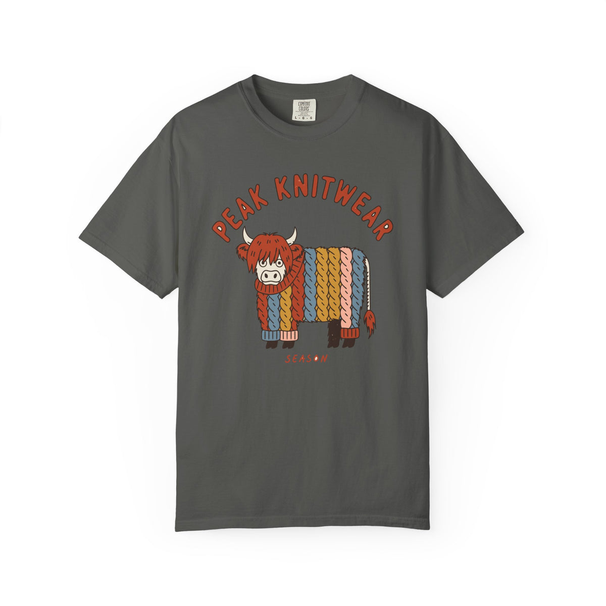 Highland Cow Comfort Colors Shirt, Peak Knitwear Season, Cable Knit Cottagecore Tee, Autumn Fashion Gift