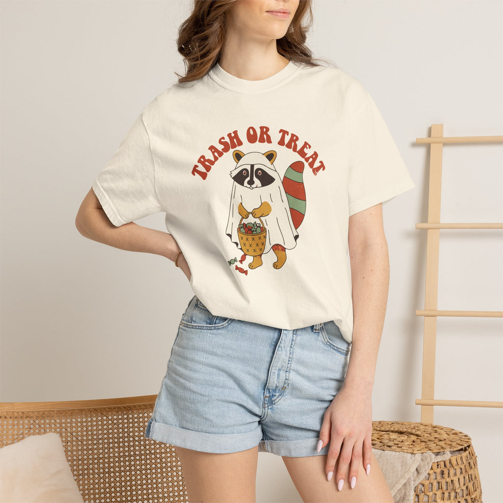 Trash Or Treat Raccoon Ghost Shirt, Comfort Colors Funny Halloween Tee, Trash Panda Halloween Gift, Retro Spooky Shirt