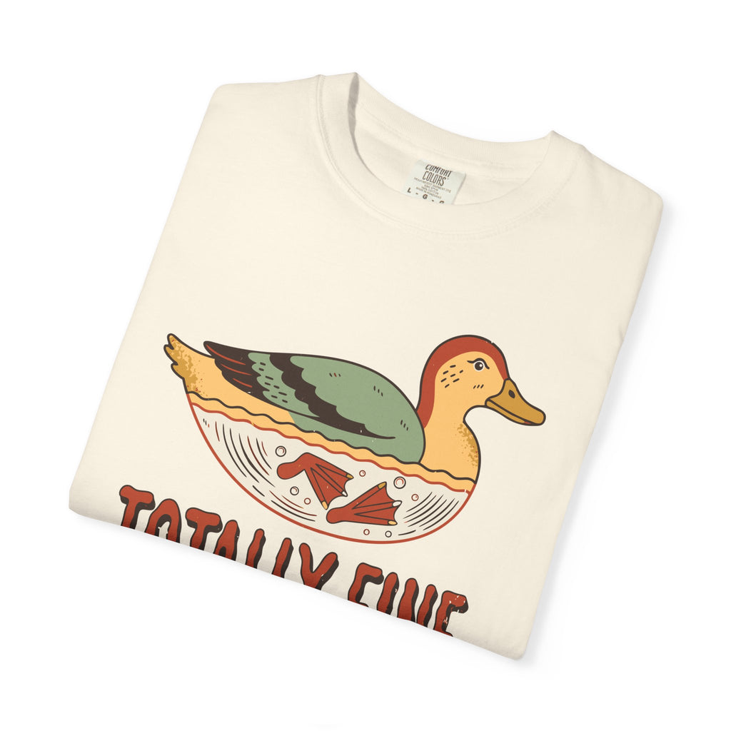 Totally Fine Duck Shirt, Comfort Colors Funny Anxiety Tee, Paddling Duck Gift, Relatable Retro Animal Shirt, Mental Health Gift