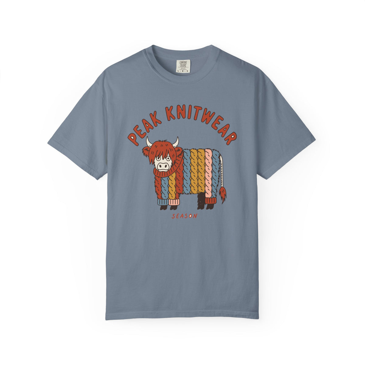 Highland Cow Comfort Colors Shirt, Peak Knitwear Season, Cable Knit Cottagecore Tee, Autumn Fashion Gift