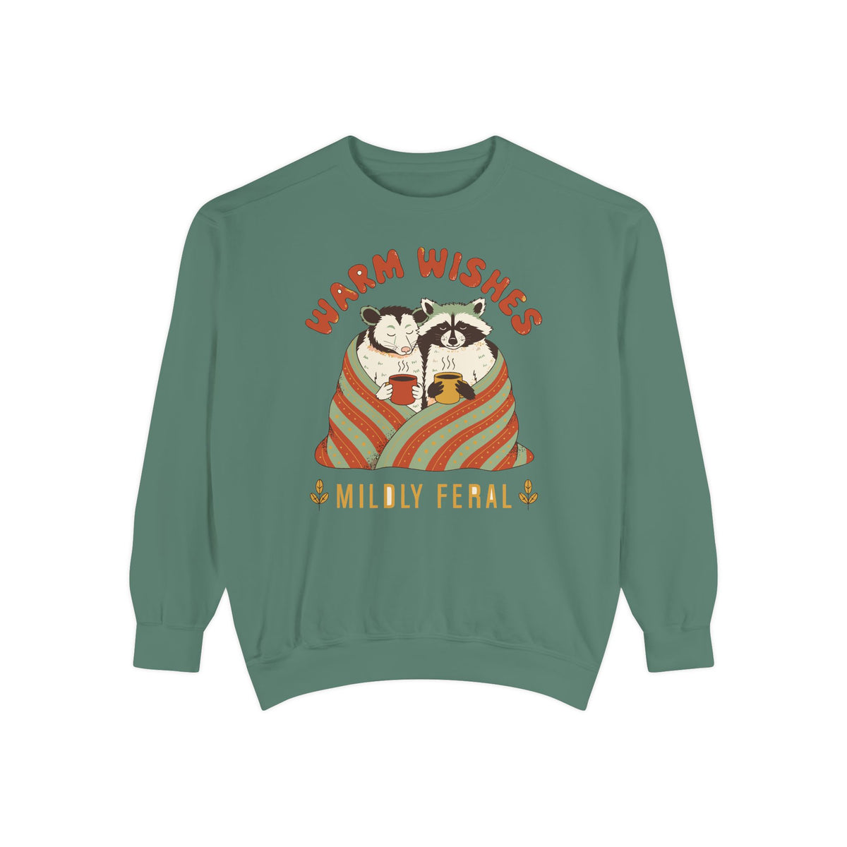 Warm Wishes Mildly Feral Sweatshirt, Comfort Colors Funny Christmas Possum Raccoon Crewneck, Cozy Holiday Gift, Retro Winter Animal Shirt