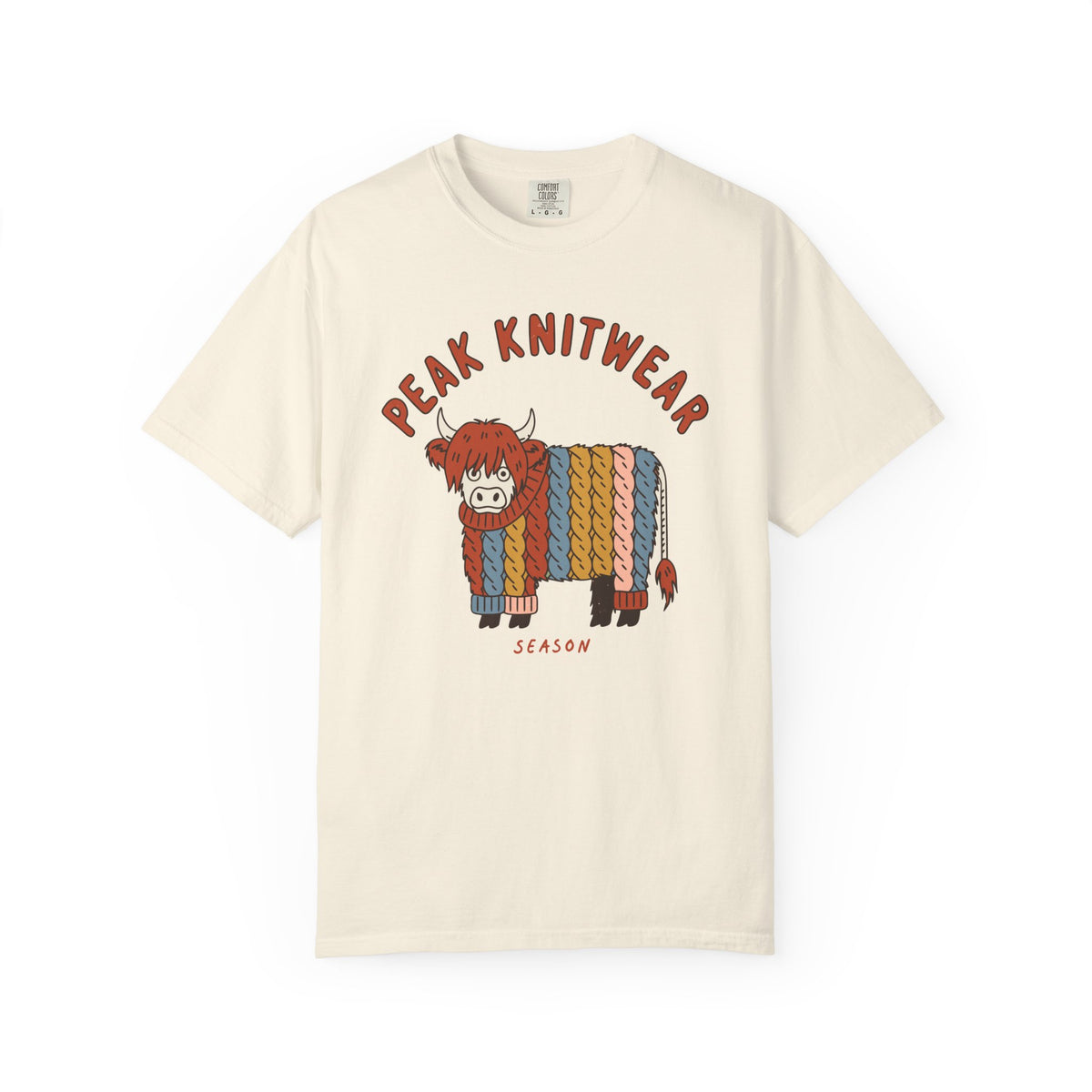 Highland Cow Comfort Colors Shirt, Peak Knitwear Season, Cable Knit Cottagecore Tee, Autumn Fashion Gift