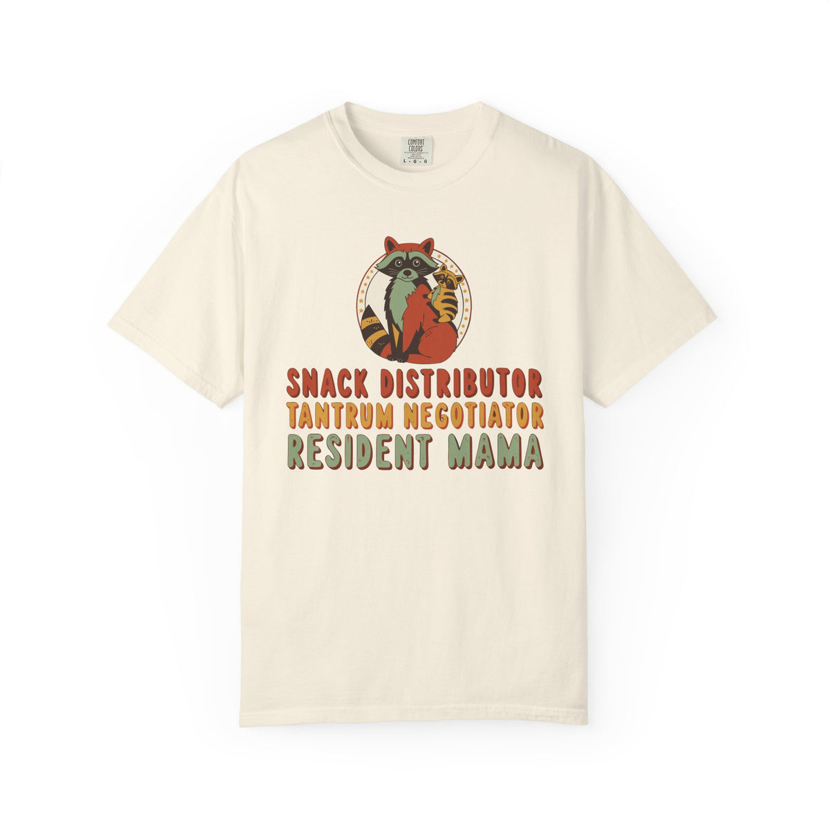 Snack Distributor Tantrum Negotiator Resident Mama Shirt, Comfort Colors Funny Mom Tee, Mom Job Title Gift, Raccoon Mom Shirt