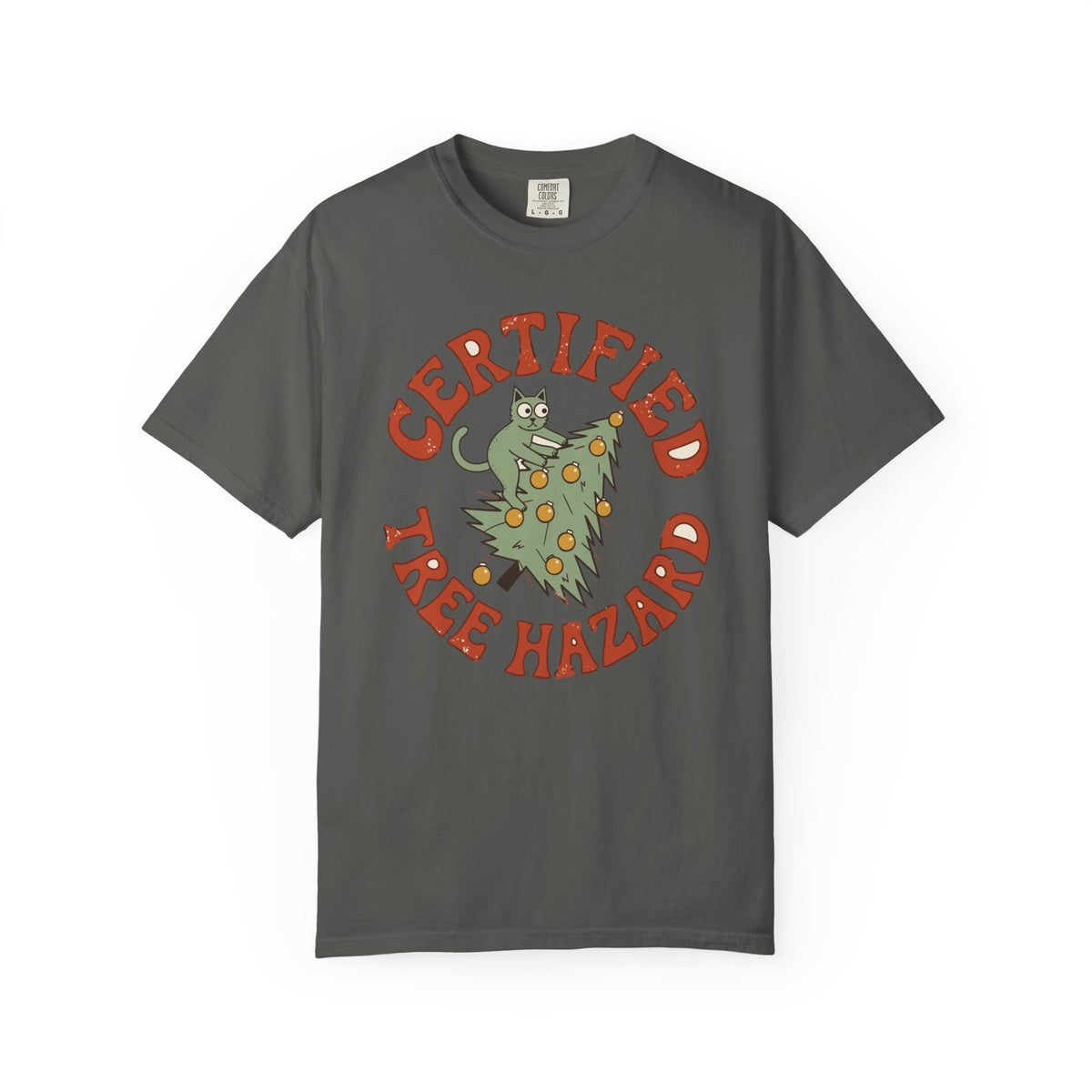 Certified Tree Hazard Cat Shirt, Comfort Colors Funny Christmas Cat Tee, Cat Mom Holiday Gift, Retro Xmas Cat Lover Shirt