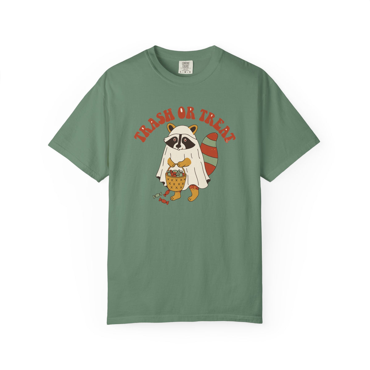 Trash Or Treat Raccoon Ghost Shirt, Comfort Colors Funny Halloween Tee, Trash Panda Halloween Gift, Retro Spooky Shirt