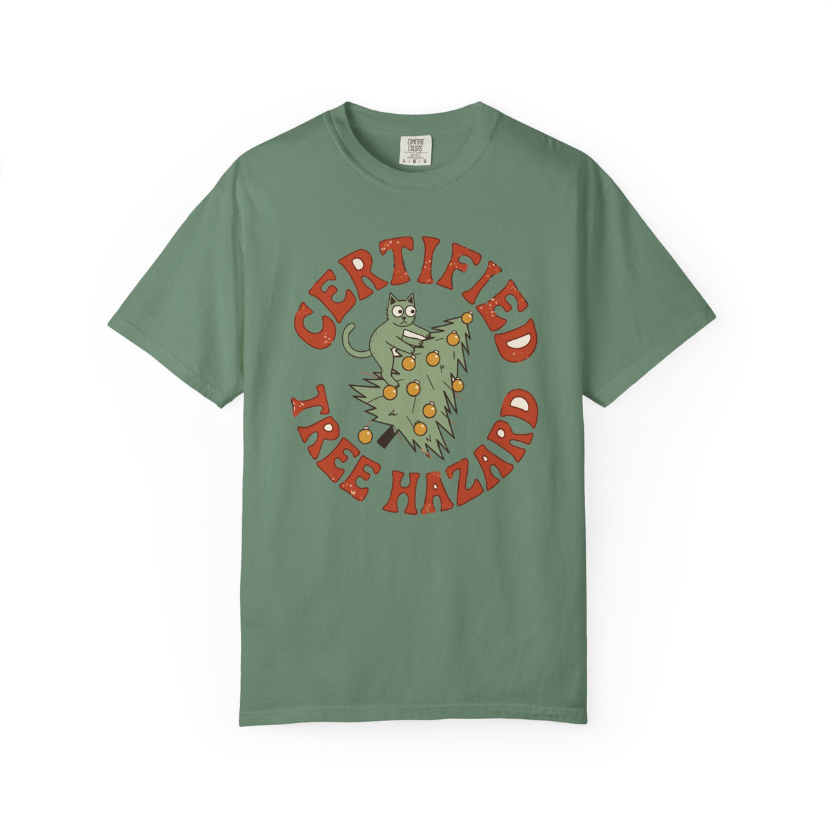 Certified Tree Hazard Cat Shirt, Comfort Colors Funny Christmas Cat Tee, Cat Mom Holiday Gift, Retro Xmas Cat Lover Shirt