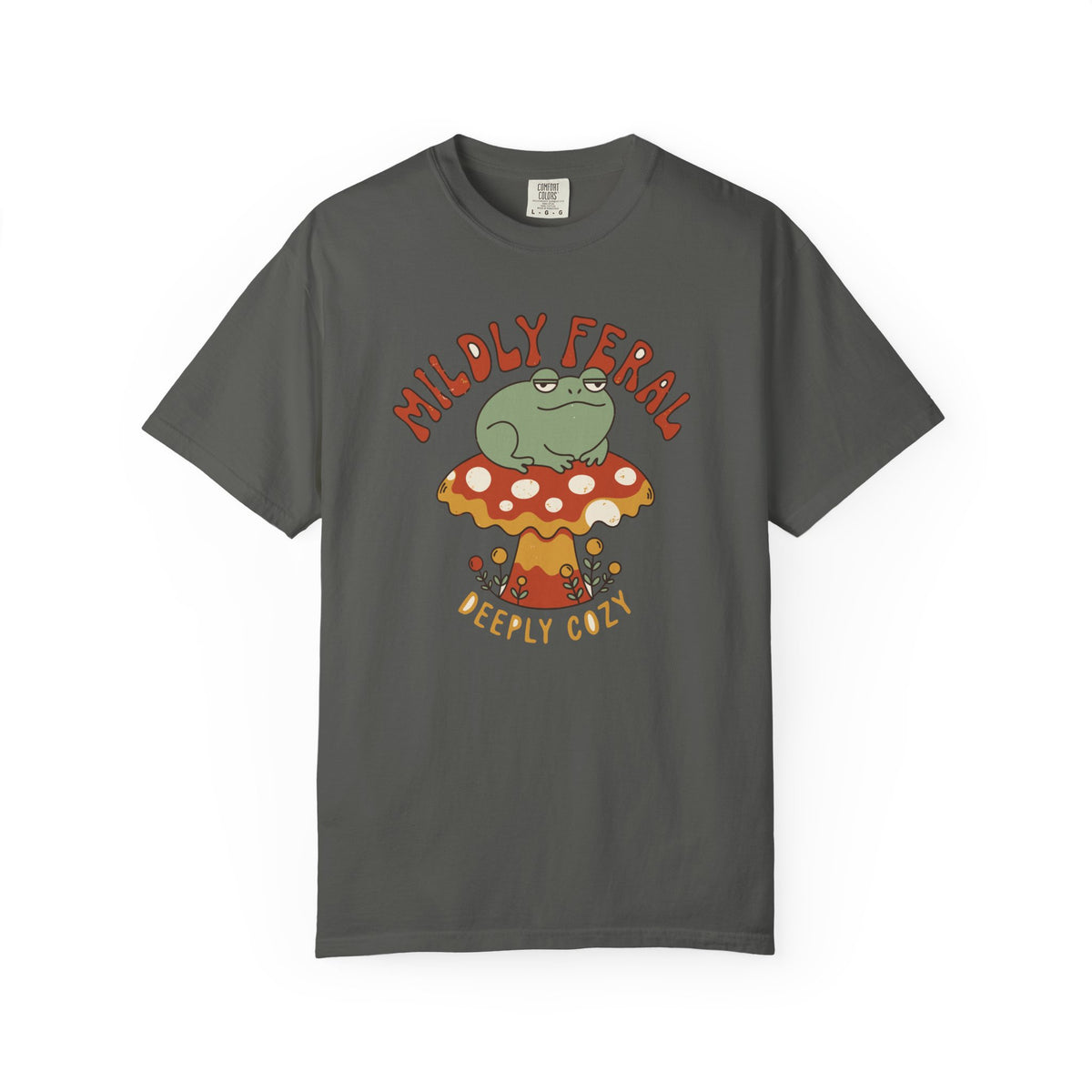 Mildly Feral Deeply Cozy Frog Shirt, Comfort Colors Cottagecore Mushroom Tee, Retro Frog Lover Gift, Funny Introvert Shirt