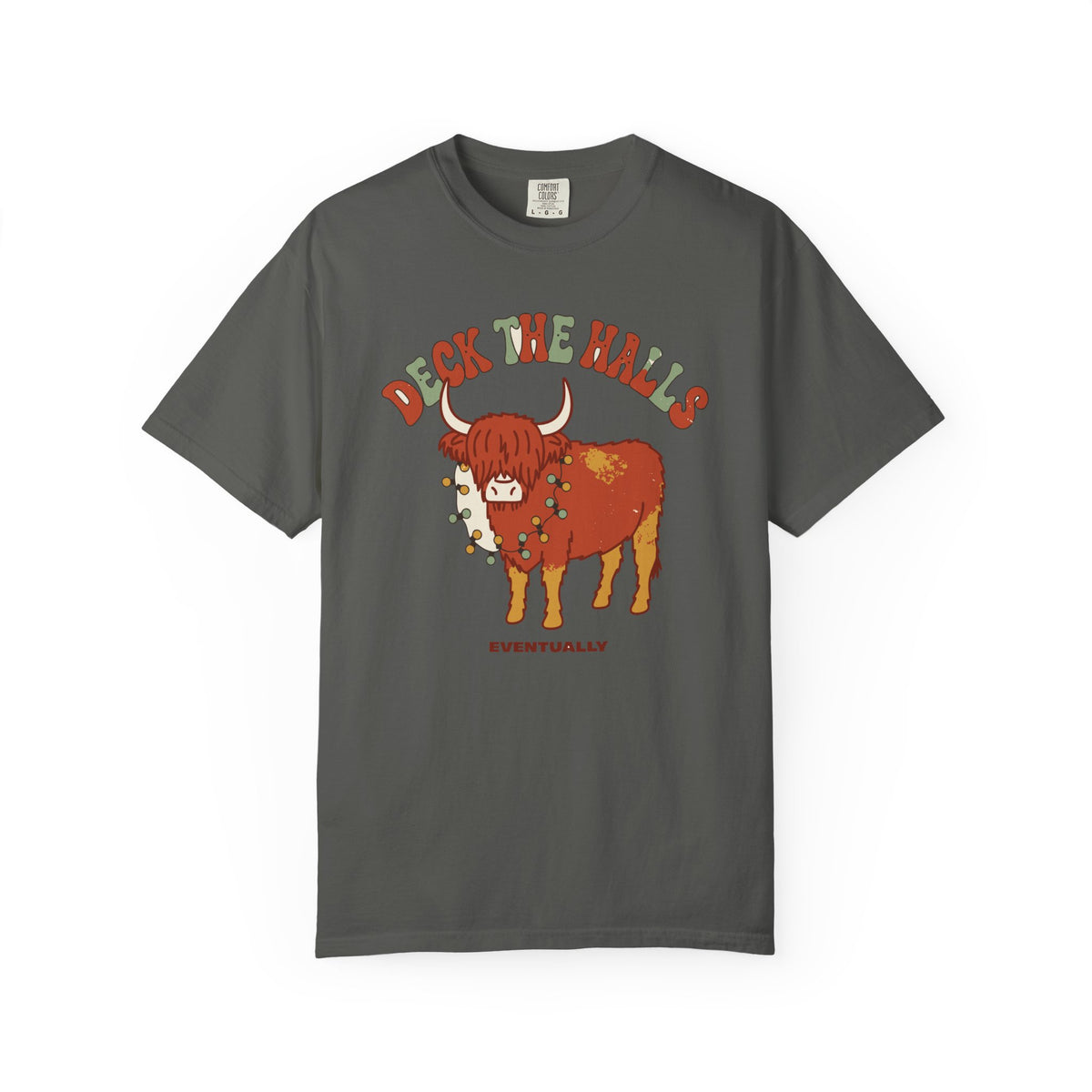 Deck The Halls Eventually Highland Cow Shirt, Comfort Colors Funny Christmas Cow Tee, Cow Lover Holiday Gift, Retro Xmas Shirt