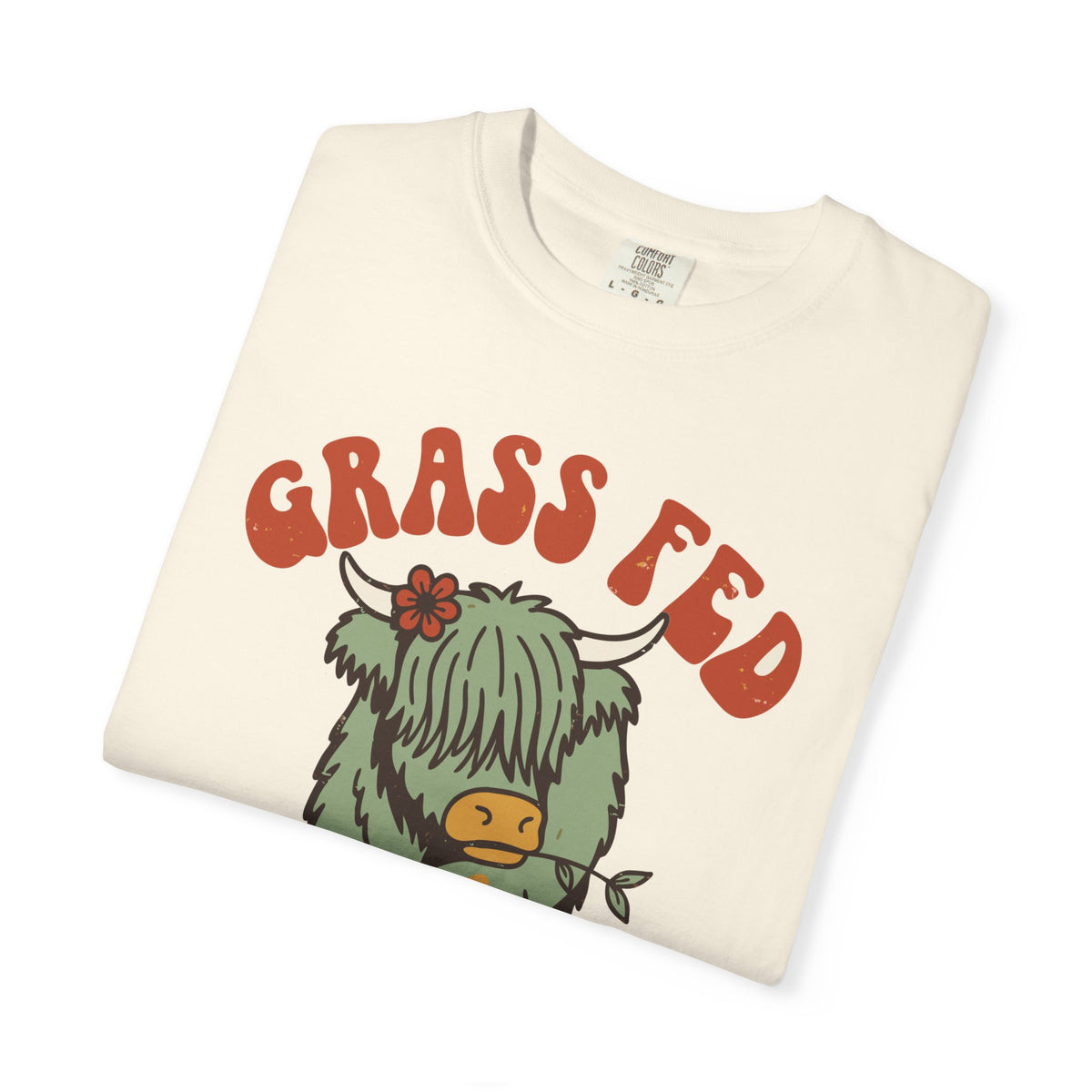 Grass Fed & Slightly Unhinged Highland Cow Shirt, Comfort Colors Funny Cow Tee, Retro Farm Animal Gift, Cottagecore Cow Shirt