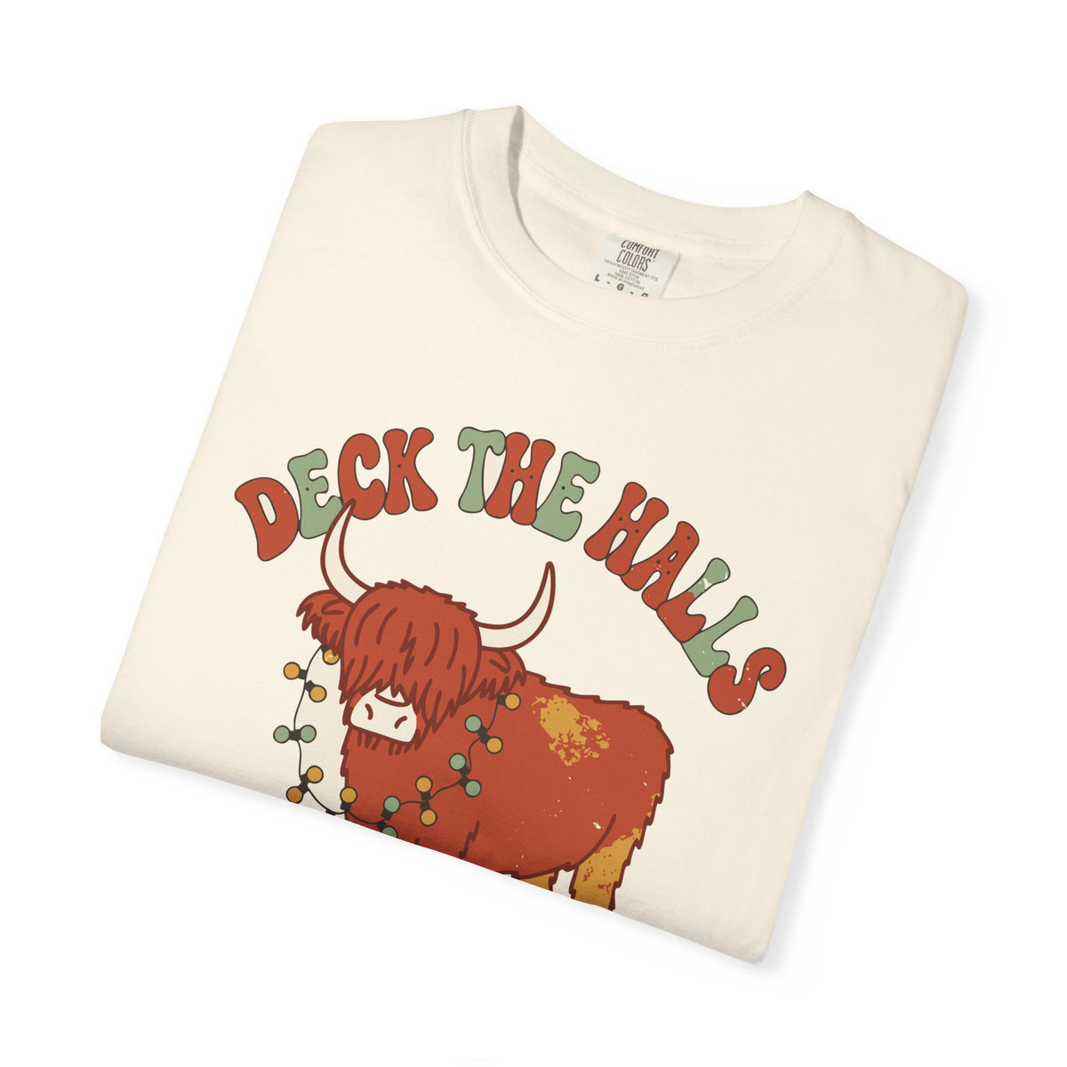 Deck The Halls Eventually Highland Cow Shirt, Comfort Colors Funny Christmas Cow Tee, Cow Lover Holiday Gift, Retro Xmas Shirt