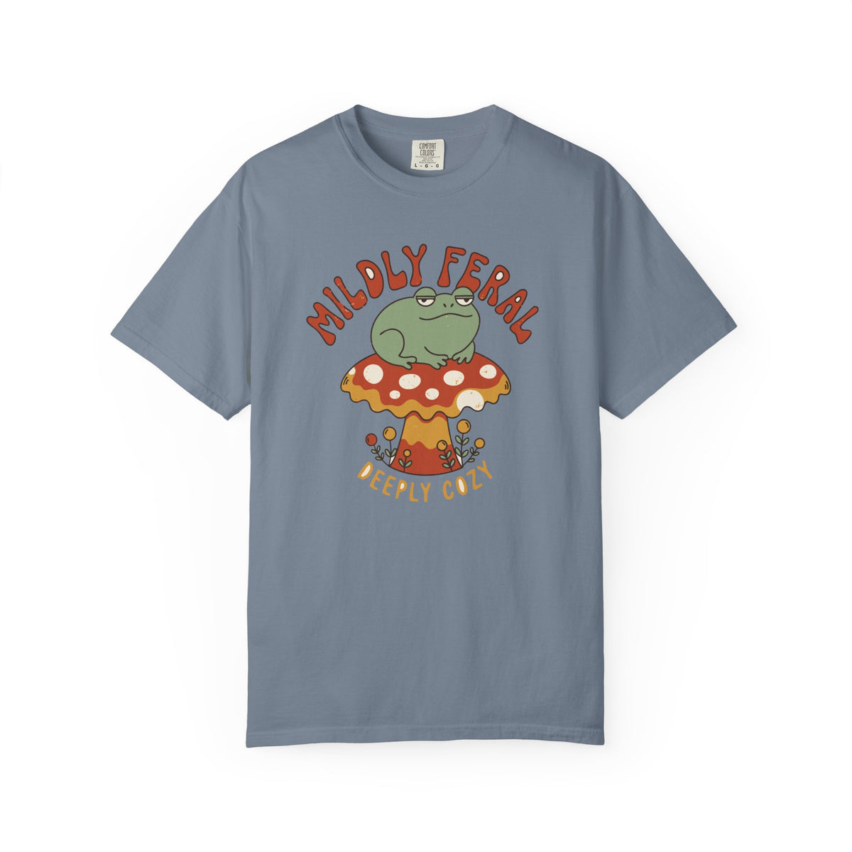 Mildly Feral Deeply Cozy Frog Shirt, Comfort Colors Cottagecore Mushroom Tee, Retro Frog Lover Gift, Funny Introvert Shirt