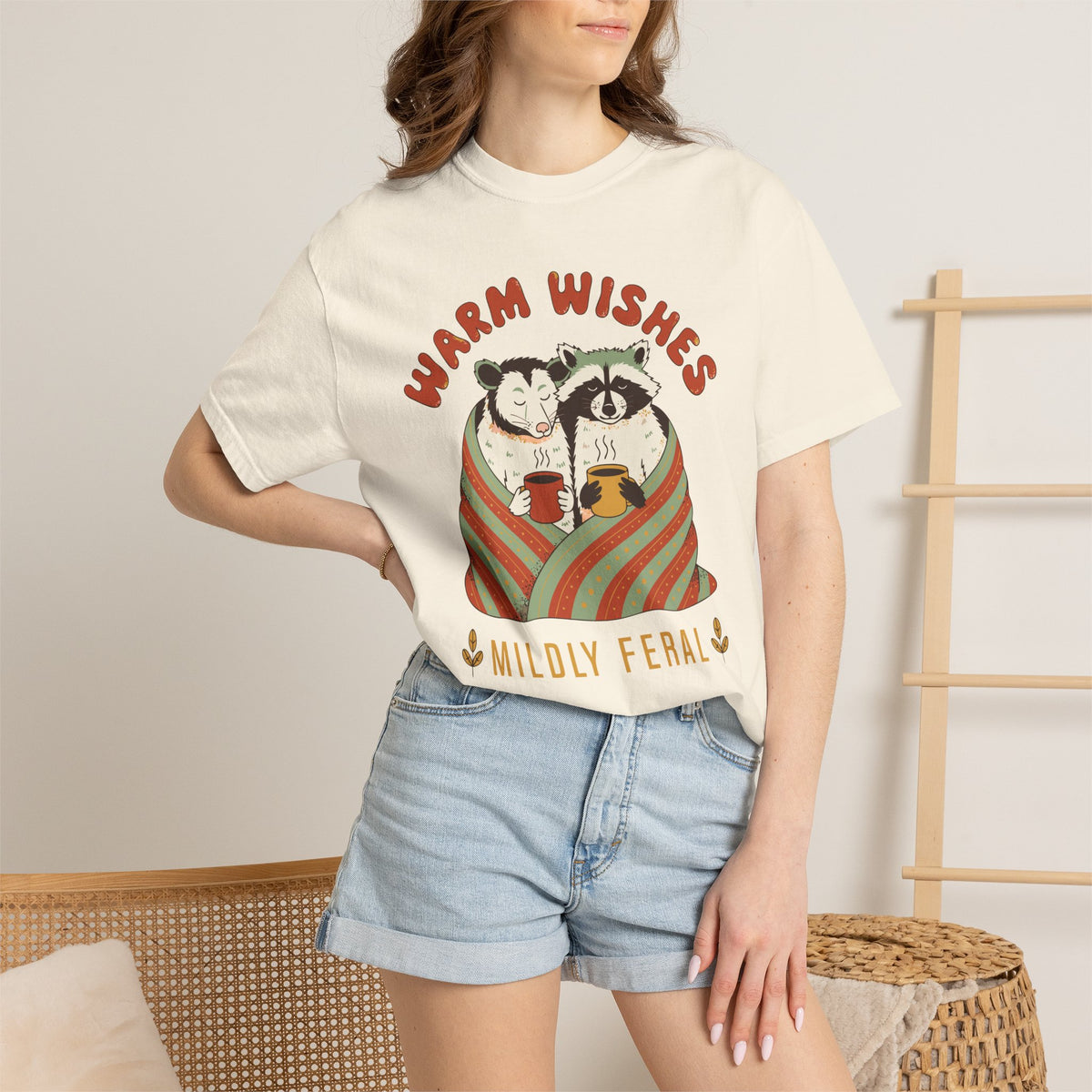 Warm Wishes Mildly Feral Shirt, Comfort Colors Funny Christmas Possum Raccoon Tee, Cozy Holiday Gift, Retro Winter Animal Shirt