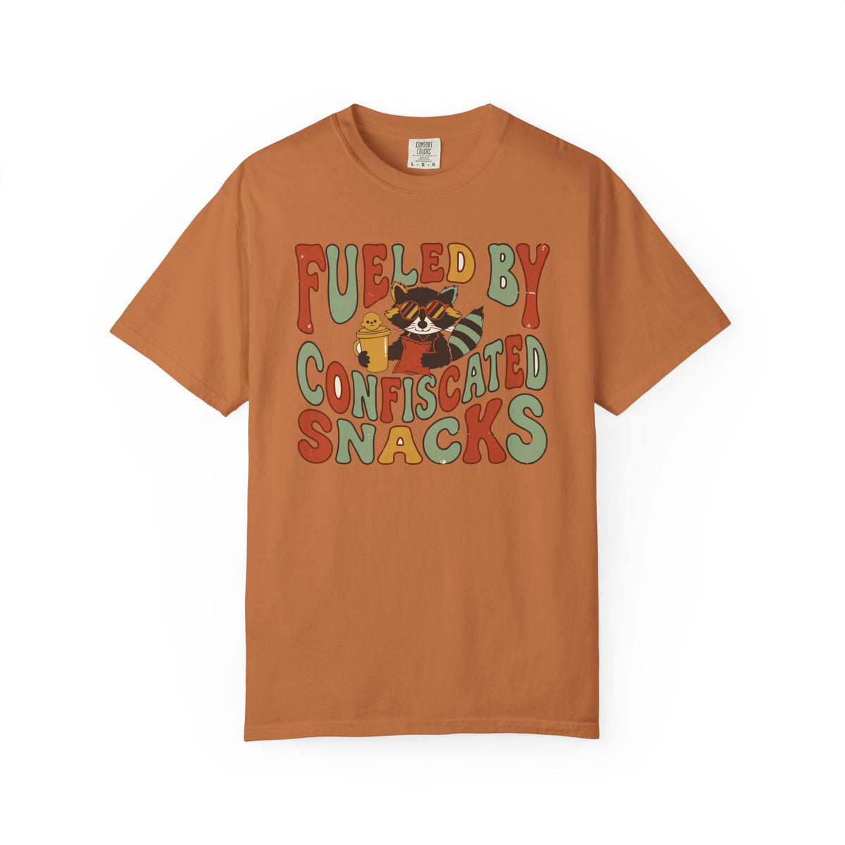 Fueled By Confiscated Snacks Raccoon Mom Shirt, Comfort Colors Funny Mom Tee, Tired Mom Gift, Mother's Day Raccoon Shirt