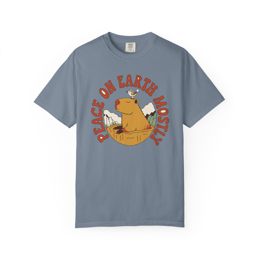 Peace On Earth Mostly Capybara Shirt, Comfort Colors Funny Christmas Capybara Tee, Calm Holiday Gift, Retro Hot Spring Shirt