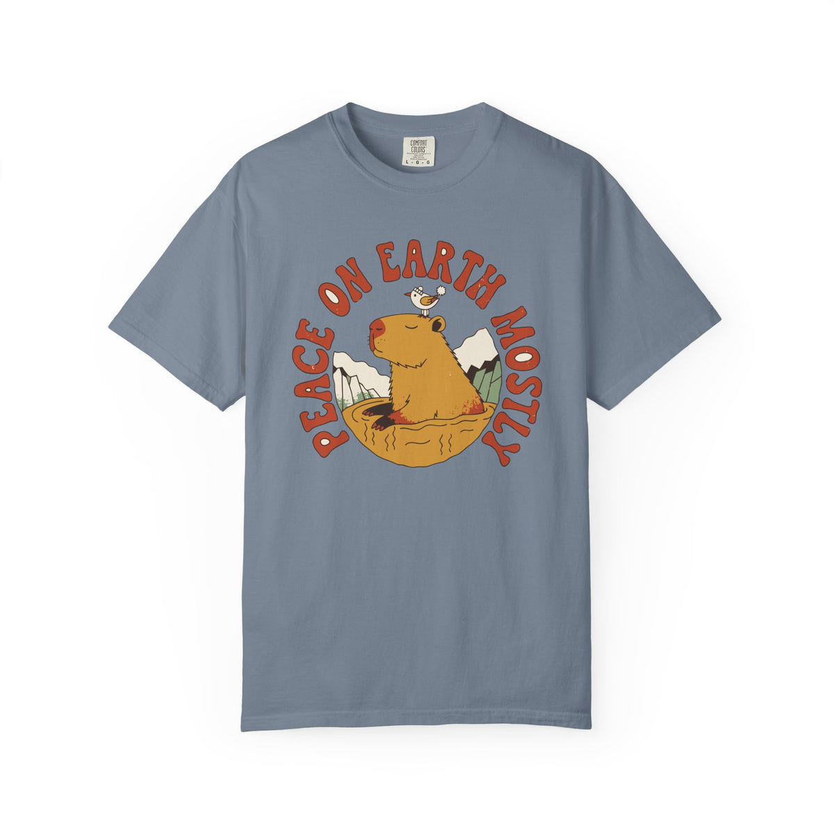 Peace On Earth Mostly Capybara Shirt, Comfort Colors Funny Christmas Capybara Tee, Calm Holiday Gift, Retro Hot Spring Shirt
