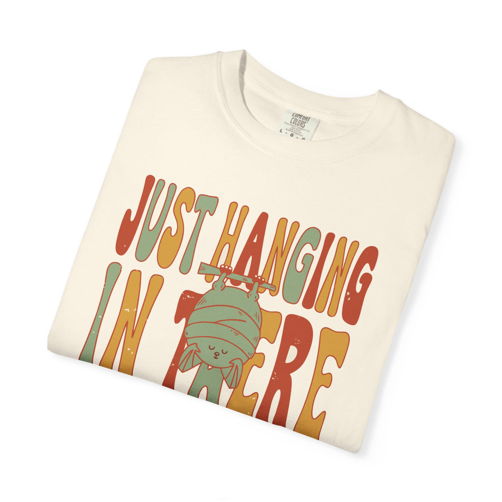 Just Hanging In There Bat Shirt, Comfort Colors Cute Bat Tee, Funny Halloween Gift, Retro Spooky Animal Shirt, Encouragement Gift