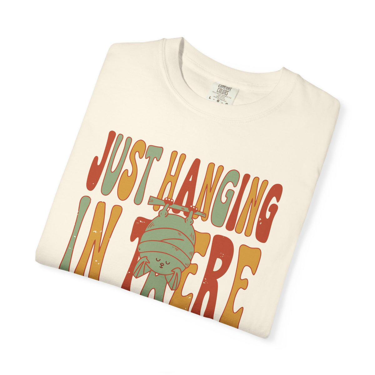 Just Hanging In There Bat Shirt, Comfort Colors Cute Bat Tee, Funny Halloween Gift, Retro Spooky Animal Shirt, Encouragement Gift
