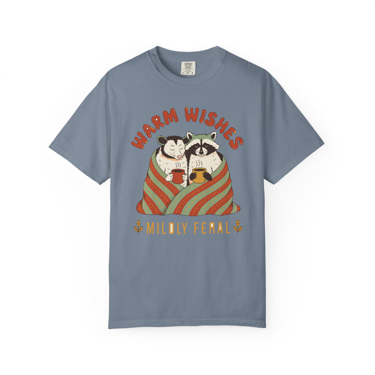 Warm Wishes Mildly Feral Shirt, Comfort Colors Funny Christmas Possum Raccoon Tee, Cozy Holiday Gift, Retro Winter Animal Shirt