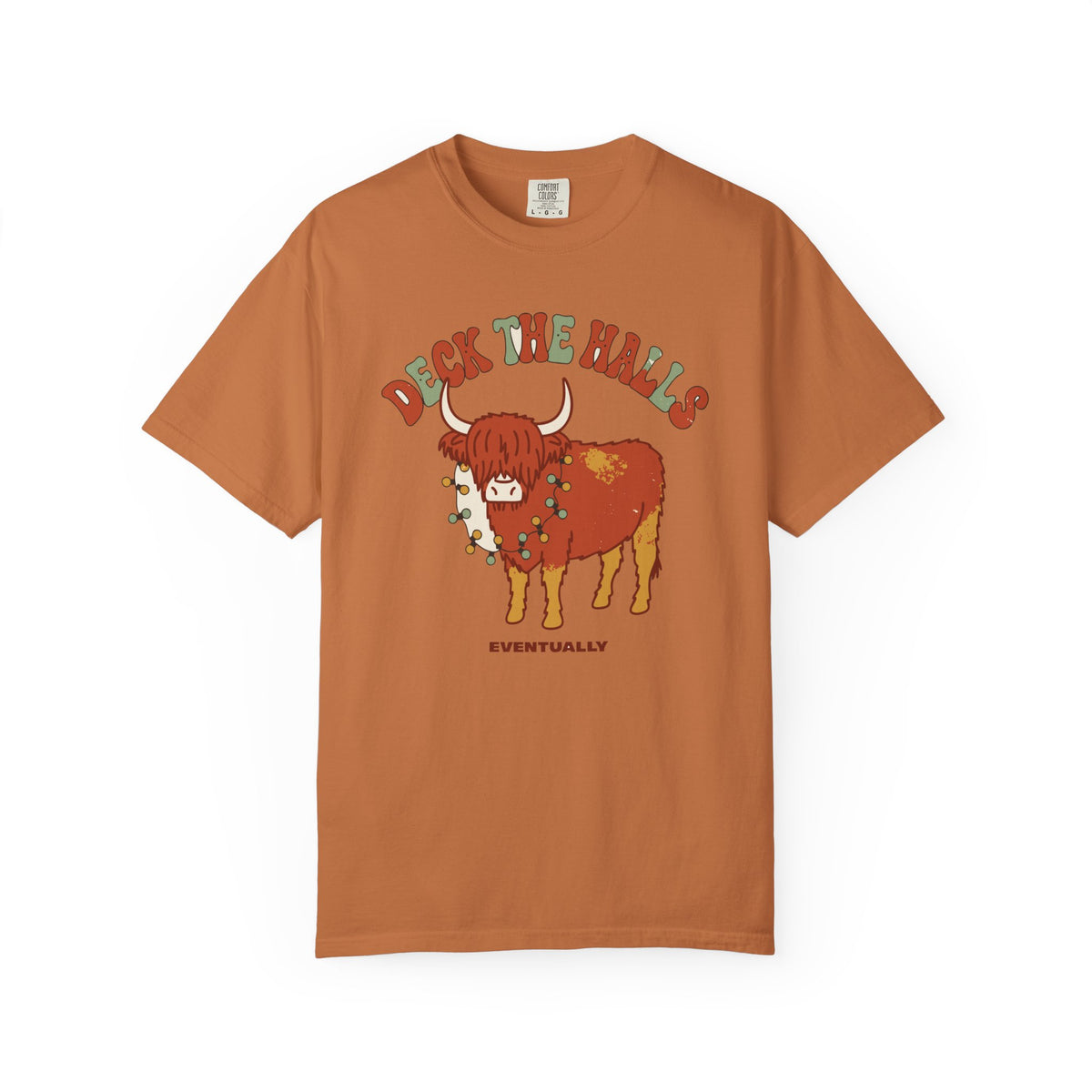 Deck The Halls Eventually Highland Cow Shirt, Comfort Colors Funny Christmas Cow Tee, Cow Lover Holiday Gift, Retro Xmas Shirt
