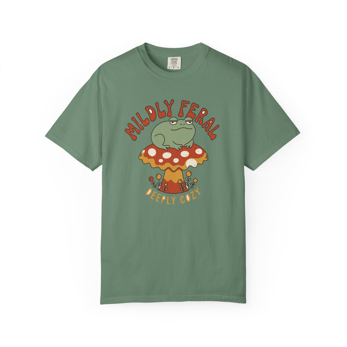 Mildly Feral Deeply Cozy Frog Shirt, Comfort Colors Cottagecore Mushroom Tee, Retro Frog Lover Gift, Funny Introvert Shirt