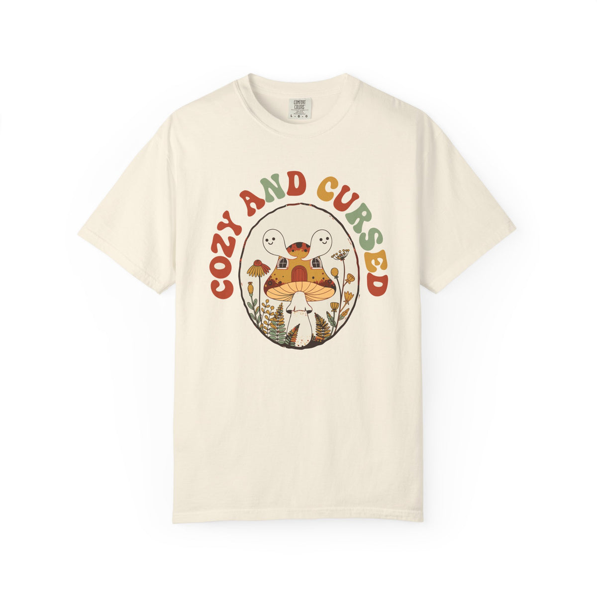 Cozy And Cursed Mushroom Cottage Shirt, Comfort Colors Halloween Cottagecore Tee, Ghost Lover Gift, Spooky Season Shirt