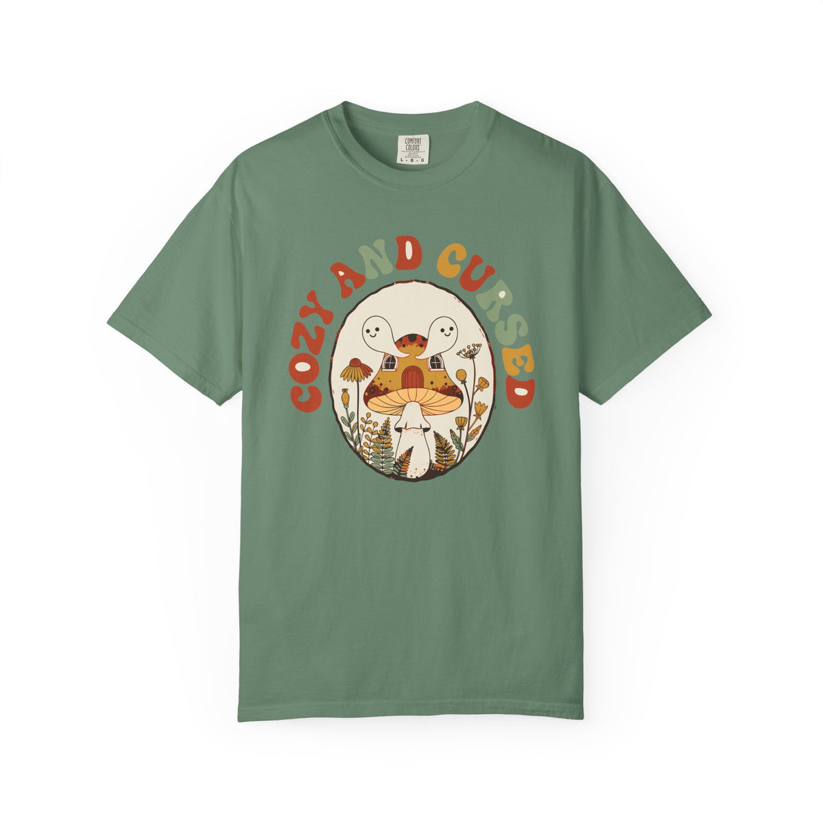 Cozy And Cursed Mushroom Cottage Shirt, Comfort Colors Halloween Cottagecore Tee, Ghost Lover Gift, Spooky Season Shirt