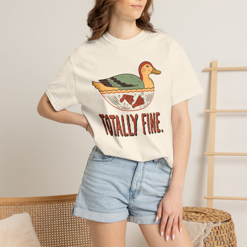 Totally Fine Duck Shirt, Comfort Colors Funny Anxiety Tee, Paddling Duck Gift, Relatable Retro Animal Shirt, Mental Health Gift