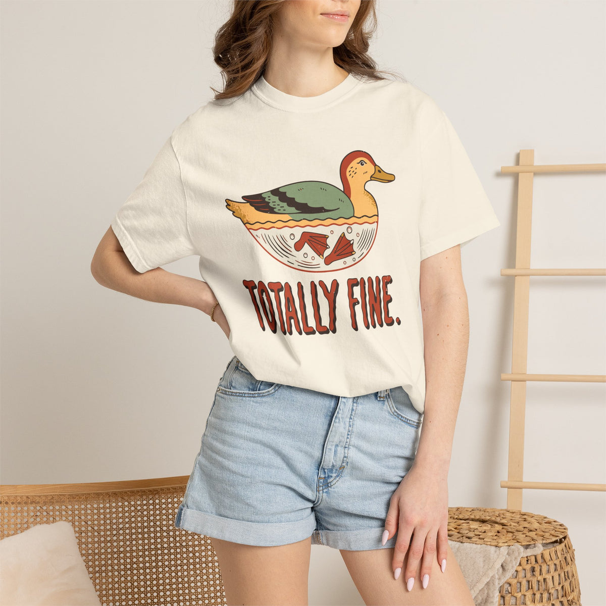 Totally Fine Duck Shirt, Comfort Colors Funny Anxiety Tee, Paddling Duck Gift, Relatable Retro Animal Shirt, Mental Health Gift