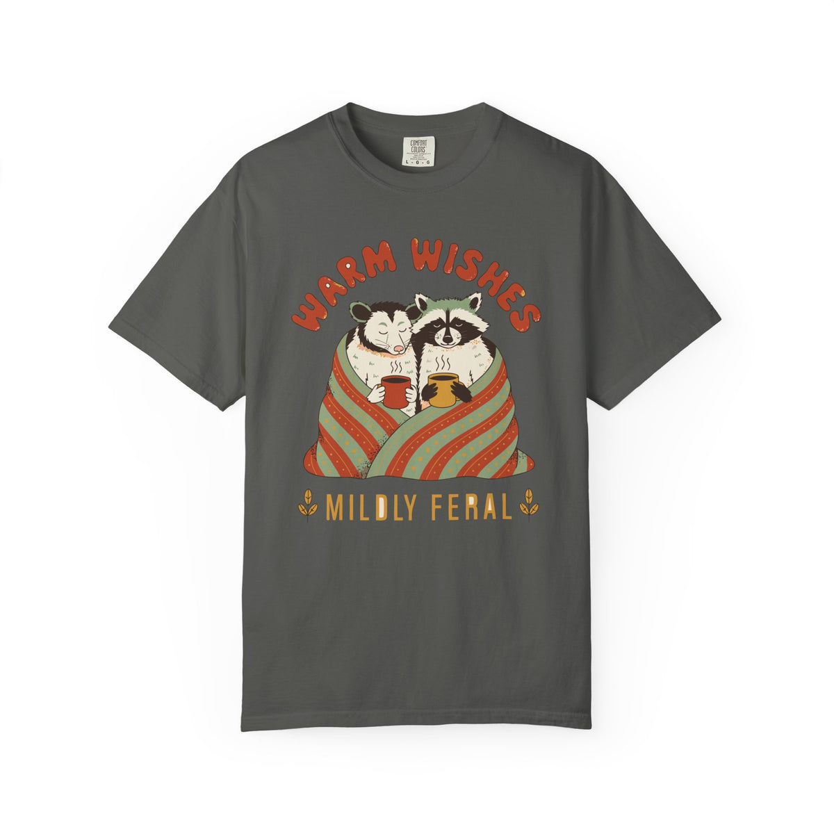 Warm Wishes Mildly Feral Shirt, Comfort Colors Funny Christmas Possum Raccoon Tee, Cozy Holiday Gift, Retro Winter Animal Shirt