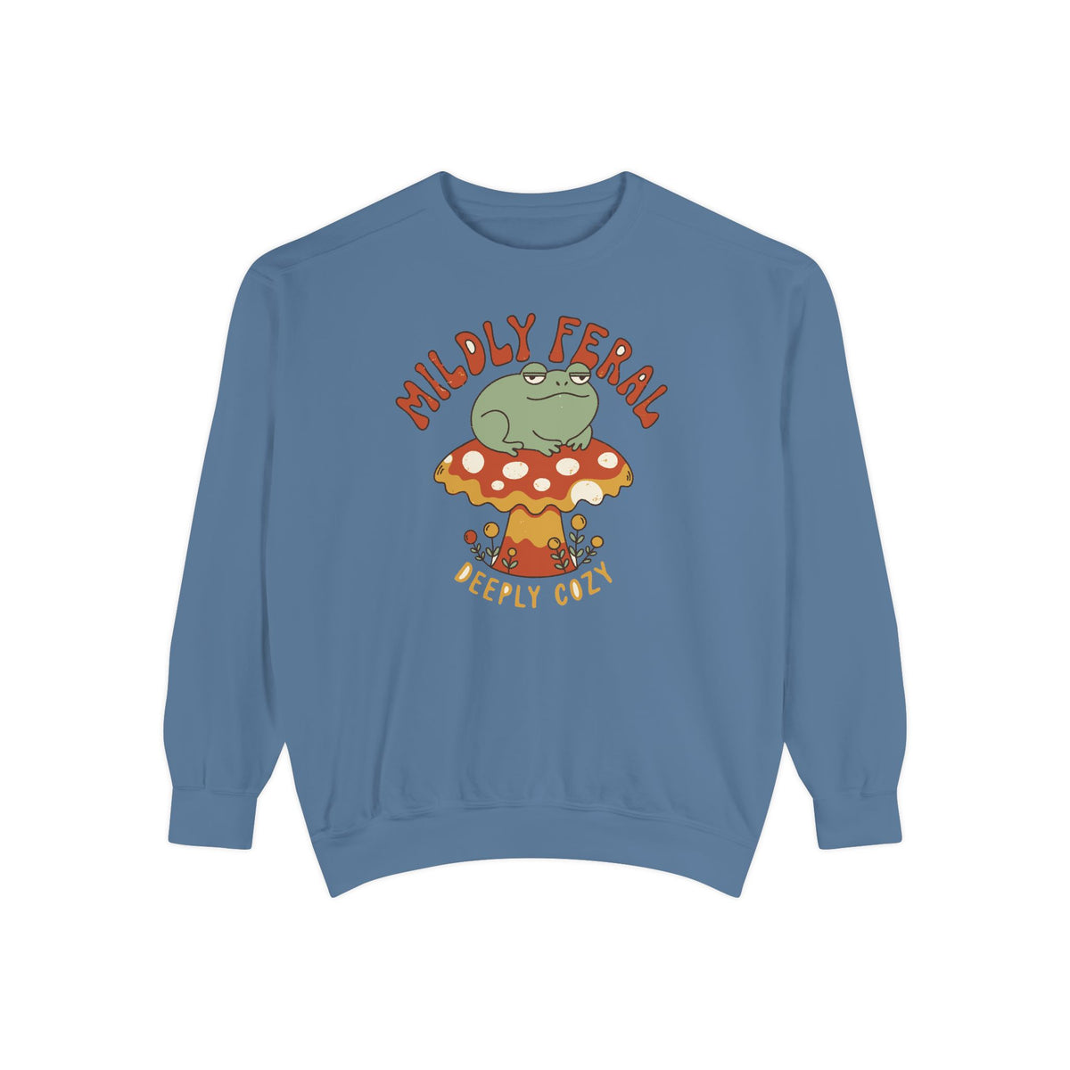Mildly Feral Deeply Cozy Frog Sweatshirt, Comfort Colors Cottagecore Mushroom Crewneck, Retro Frog Lover Gift, Funny Introvert Shirt